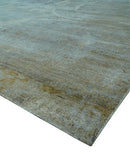 Blue And Beige Modern Abstract Design Hand Knotted 8x10 Bamboo Silk Area Rug