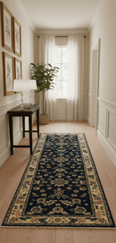 Blue And Beige Traditional Oriental Design Hand Knotted 2.5x8 wool area rug