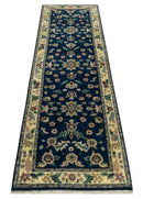 Blue And Beige Traditional Oriental Design Hand Knotted 2.5x8 wool area rug