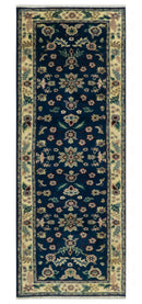 Blue And Beige Traditional Oriental Design Hand Knotted 2.5x8 wool area rug