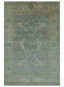 Blue And Beige Traditional Oushak Design Hand Knotted 6x9 wool area rug