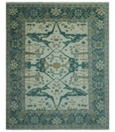 Blue And Beige Traditional Oushak Hand Knotted Custom Made wool rug