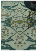 Blue And Beige Traditional Oushak Hand Knotted Custom Made wool rug
