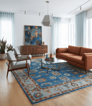 Blue Rust Aqua Oushak Wool Area Rug - Hand Knotted Floral 5x8