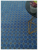 Blue and Charcoal geometrical honey comb design Hand knotted Wool Area Rug
