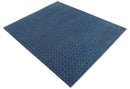 Blue and Charcoal geometrical honey comb design Hand knotted Wool Area Rug