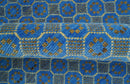 Blue and Charcoal geometrical honey comb design Hand knotted Wool Area Rug