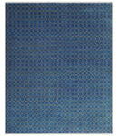 Blue and Charcoal geometrical honey comb design Hand knotted Wool Area Rug