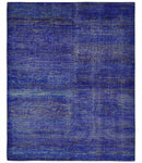 Blue and Charcoal Modern Abstract Hand knotted 8x10 Art Silk Area Rug