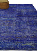 Blue and Charcoal Modern Abstract Hand knotted 8x10 Art Silk Area Rug