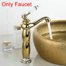 GobekUsa Hand Painted Ceramic Vessel Sink Set with Golden Teapot Spout Faucet