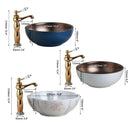 GobekUsa Hand Painted Ceramic Vessel Sink Set with Golden Teapot Spout Faucet