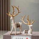 Blue and gold elk reindeer figurine set living room decor by Decorbites
