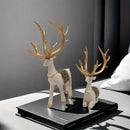 Blue and gold elk reindeer figurine set living room decor by Decorbites