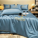 GobekUsa Embroidered Ice Silk Summer Quilt Set with Pillowcases