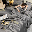 GobekUsa Embroidered Ice Silk Summer Quilt Set with Pillowcases