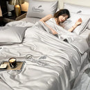 GobekUsa Embroidered Ice Silk Summer Quilt Set with Pillowcases