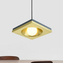 GobekUsa Blue and Gold Modernist Drop Pendant Ceiling Fixture with Metal Concave Squares and 1 Bulb for Bedrooms