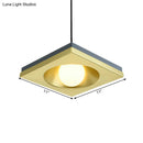 GobekUsa Blue and Gold Modernist Drop Pendant Ceiling Fixture with Metal Concave Squares and 1 Bulb for Bedrooms