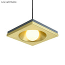 GobekUsa Blue and Gold Modernist Drop Pendant Ceiling Fixture with Metal Concave Squares and 1 Bulb for Bedrooms