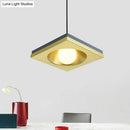 GobekUsa Blue and Gold Modernist Drop Pendant Ceiling Fixture with Metal Concave Squares and 1 Bulb for Bedrooms