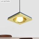 GobekUsa Blue and Gold Modernist Drop Pendant Ceiling Fixture with Metal Concave Squares and 1 Bulb for Bedrooms