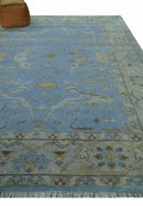 Blue and Gray Hand knotted Oriental Oushak 9x12 wool Area Rug by The Rug Decor