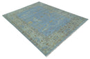 Blue and Gray Hand knotted Oriental Oushak 9x12 wool Area Rug by The Rug Decor
