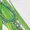 Legacy Lime Green and Blue Turquoise Golden Cross Pendant Statement Necklace by Barse Jewelry