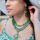 Legacy Lime Green and Blue Turquoise Golden Cross Pendant Statement Necklace by Barse Jewelry