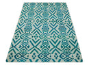 Blue and Ivory 5.6x8 Traditional Ikat design Hand Knotted wool area rug