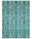 Blue and Ivory 5.6x8 Traditional Ikat design Hand Knotted wool area rug