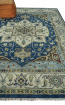 Hand Knotted Wool Area Rug Traditional Blue Ivory Olive Heriz Medallion Persian Style by The Rug Decor