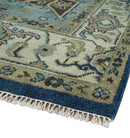 Hand Knotted Wool Area Rug Traditional Blue Ivory Olive Heriz Medallion Persian Style by The Rug Decor