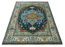 Custom Made Blue and Ivory Hand Knotted Modern Turkish Medallion Design Wool Area Rug