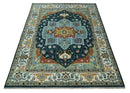 Blue and Ivory Wool Area Rug - Hand Knotted Turkish Medallion by The Rug Decor