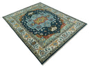 Blue and Ivory Wool Area Rug - Hand Knotted Turkish Medallion by The Rug Decor