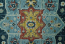 Custom Made Blue and Ivory Hand Knotted Modern Turkish Medallion Design Wool Area Rug