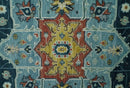 Blue and Ivory Wool Area Rug - Hand Knotted Turkish Medallion by The Rug Decor