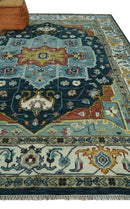 Blue and Ivory Wool Area Rug - Hand Knotted Turkish Medallion by The Rug Decor