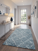 Wool Area Rug Blue and Ivory Geometric Hand Tufted Modern Design by The Rug Decor