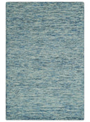 Custom Made Blue and Ivory Shaded Solid Wool Hand Woven Layering Area Rug