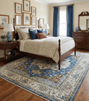 Blue and Ivory Wool Traditional Oushak Hand Knotted Area Rug by The Rug Decor