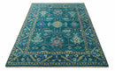 Blue and Mustard Hand knotted Traditional Oriental Oushak 9x12 wool Area Rug by The Rug Decor