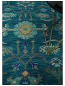 Blue and Mustard Hand knotted Traditional Oriental Oushak 9x12 wool Area Rug