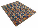 Blue And Mustard Traditional Medallion Design 8x10 Hand Knotted wool Area Rug