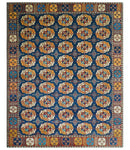 Blue And Mustard Traditional Medallion Design 8x10 Hand Knotted wool Area Rug