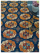 Blue And Mustard Traditional Medallion Design 8x10 Hand Knotted wool Area Rug