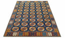 Blue And Mustard Traditional Medallion Design 8x10 Hand Knotted wool Area Rug