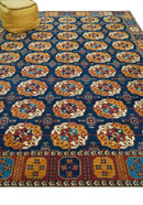 Blue And Mustard Traditional Medallion Design 8x10 Hand Knotted wool Area Rug